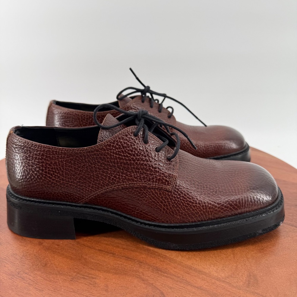 Ras Brown Textured Leather Platform Derby Shoes Square Toe Womens EU39/US 8.5-9‎